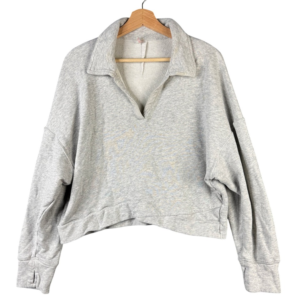 Free People Movement Split Second Pullover Heather Grey Cotton Sweatshirt M